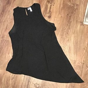 Sheer black tank top with asymmetrical hem